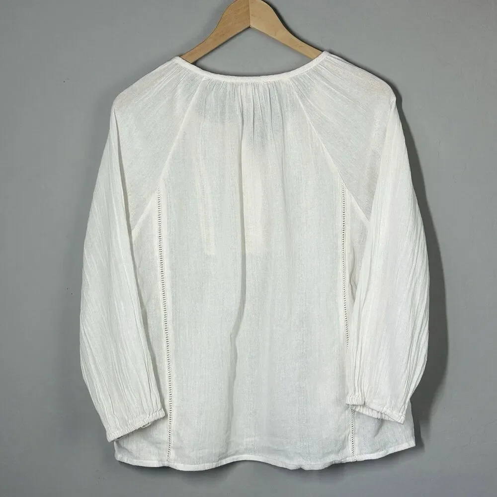 House of Harlow 1960 Boho Top Size L Ivory Embroidered Romantic Cottagecore - Picture 6 of 15